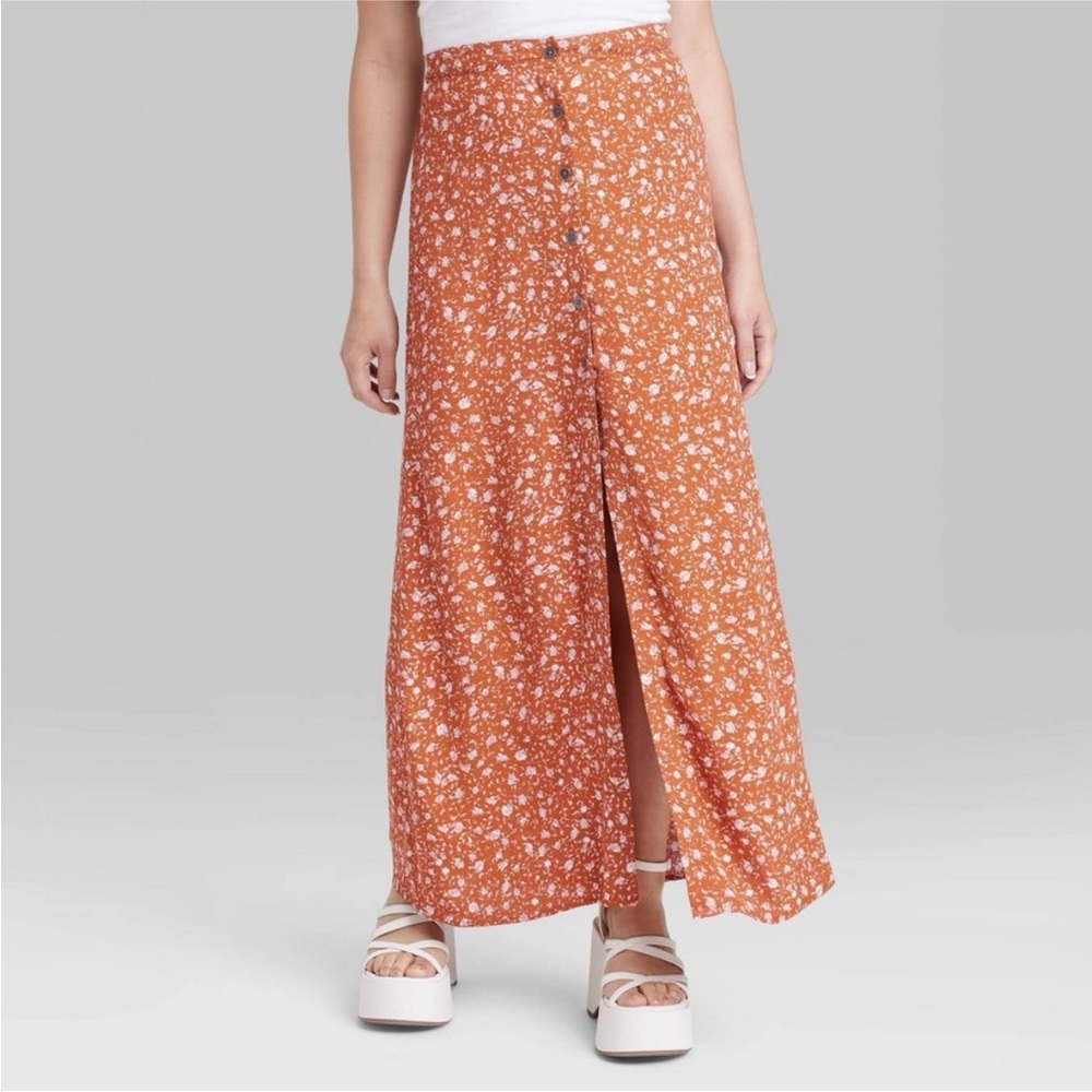 Wild Fable Orange Floral Maxi Skirt Size XL NWT
